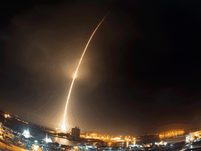 A rocket carrying communications satellites lifts off at Cape Canaveral Air Force Station in 2015.
