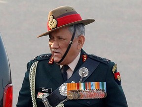 Indian Army chief General Bipin Rawat arrives for the Beating the Retreat ceremony in New Delhi, India, January 29, 2019.