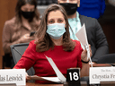 Finance Minister Chrystia Freeland waits to appear before the House of Commons Finance committee, Thursday, Dec. 9, 2021.