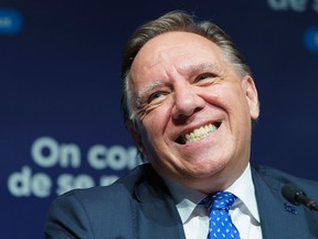 Quebec Premier François Legault is seen at a press conference in a file photo from June 22, 2021. Fellow politicians and commentators predict he will enjoy a landslide victory in the 2022 provincial elections.
