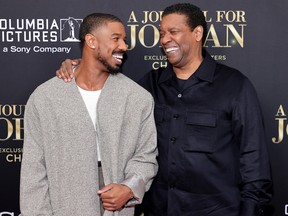 Michael B. Jordan (left) and Denzel Washington at the premiere of A Journal for Jordan.