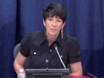 Ghislaine Maxwell at a news conference on oceans and sustainable development at the United Nations in New York, U.S. June 25, 2013 in this screengrab taken from United Nations TV file footage. UNTV/Handout via REUTERS