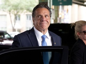 New York Governor Andrew Cuomo arrives to depart in his helicopter after announcing his resignation in Manhattan, New York City, U.S., August 10, 2021