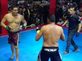 Brazilian mayor and former councillor take part in a 13-minute mixed martial arts showdown following a dispute over a water park.