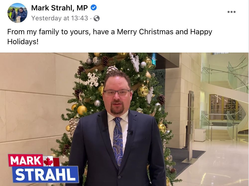 MP Mark Strahl's 'Merry Christmas' post removed by Facebook, reinstated upon appeal