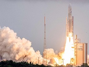 Ariane 5 rocket with NASAs James Webb Space Telescope onboard lifts off at the Guiana Space Center in Kourou, French Guiana, on Dec. 25.