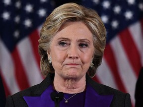 Hillary Clinton makes a concession speech after being defeated by former Republican president Donald Trump in New York on Nov. 9, 2016.