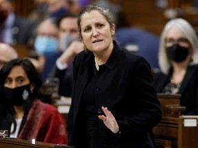 Canada's Deputy Prime Minister and Minister of Finance Chrystia Freeland speaks during Question Period in the House of Commons on Nov. 29.