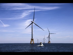 Wind turbines in an offshore wind farm near Block Island, RI, May 13, 2017.