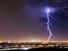 Lightning bolt strike from a thunderstorm over El Paso, Texas