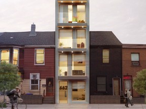 This Smart Density design allows for a commercial tenant on the first floor and five residential units, serviced by an elevator, stacked on top.