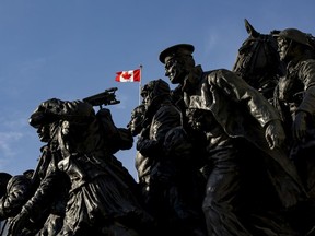The National War Memorial contains the Tomb of the Unknown Soldier and pays tribute to all Canadians who died serving the country's military.