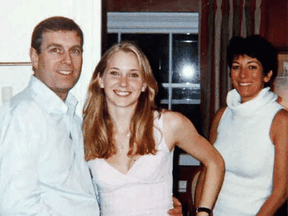 Prince Andrew and Ghislaine Maxwell, right, with alleged Jeffrey Epstein assault victim Virginia Giuffre in an undated photo.