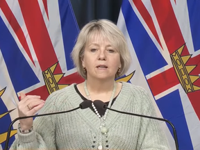 B.C. Provincial Health Officer Bonnie Henry pictured on Friday as she announced that the province would be scaling down its COVID-19 response to treat the virus more like influenza.