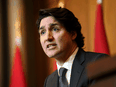 Prime Minister Justin Trudeau speaks during a press conference in Ottawa on January 12, 2022.