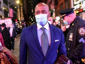 Eric Adams, incoming mayor of New York arrives at a New Year's Eve celebration in the Times Square area of New York, U.S., on Friday, Dec. 31, 2021