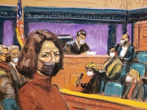 Ghislaine Maxwell sits as the guilty verdict in her sex abuse trial is read by the jury foreman in a courtroom sketch in New York City, U.S., December 29, 2021.