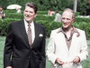 Prime Minister Pierre Elliott Trudeau and  U.S. President Ronald Reagan walk together in Ottawa, July 18, 1981.