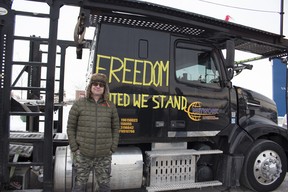 Slawek Pietraszek is a 43-year-old trucker on his way to Ottawa in the convoy. Credit: Rachel Parent/National Post