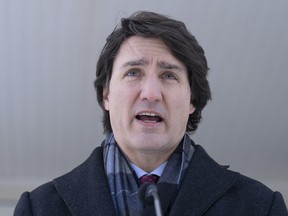 Justin Trudeau, Canada’s prime minister, speaks during a news conference from the National Capital Region in Canada on Monday, Jan. 31, 2022.  Adrian Wyld/The Canadian Press