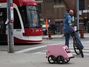 Toronto city council has banned street robots, such as the pink delivery robots operated by Tiny Mile.