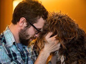 National Post reporter Tyler Dawson and his dog, Sal. (Codie McLachlan/Postmedia)