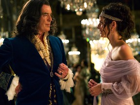 Pierce Brosnan and Kaya Scodelario, and their costumes, in The King's Daughter.