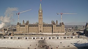 A live image of the Center Block and Peace Tower on Parliament Hill this morning shows few people around.