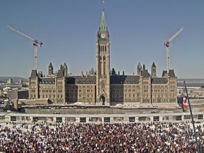 A live image of the Centre Block and Peace Tower on Parliament Hill.