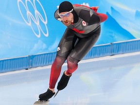 Canada’s Ted-Jan Bloeman skates in 5,000 metre training at the National Speed Skating Oval at the Beijing 2022 Winter Olympics.