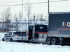 Police intercept an early arrival to the truckers protest against COVID-19 in Ottawa, January 27, 2022.