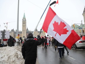 Freedom Convoy demonstration in front of Parliament Hill in Ottawa, February 09, 2022.