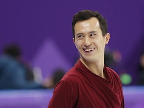 Patrick Chan of Canada during warm-up before his performance in the figure skating men's free skate in Gangneung, South Korea, at the 2018 Winter Olympics on Saturday, Feb. 17, 2018.