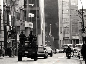 Armed troops in Montreal during the 1970 October Crisis. The Canadian Armed Forces have said they're not planning anything like this to deal with Freedom Convoy.