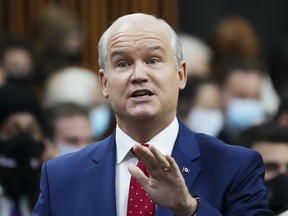 Conservative leader Erin O'Toole rises during question period in the House of Commons on Parliament Hill in Ottawa on Thursday, Dec. 2, 2021. THE CANADIAN PRESS/Sean Kilpatrick