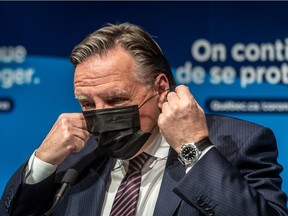 Quebec Premier François Legault at a COVID-19 press conference in Montreal on Wednesday, December 22, 2021.