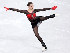 Kamila Valieva of Team ROC skates during the Women Single Skating Free Skating Team Event on day three of the Beijing 2022 Winter Olympic Games at Capital Indoor Stadium on February 07, 2022 in Beijing, China