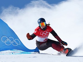 Patrizia Kummer of Team Switzerland competes during the Women's Parallel Giant Slalom Qualification on Day 4 of the Beijing 2022 Winter Olympic Games at Genting Snow Park on February 08, 2022 in Zhangjiakou, China