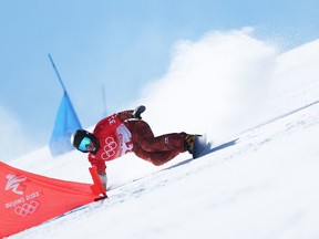 ZHANGJIAKOU, CHINA - FEBRUARY 08: Sebastien Beaulieu of Team Canada competes during the Men's Parallel Giant Slalom Qualification on Day 4 of the Beijing 2022 Winter Olympic Games at Genting Snow Park on February 08, 2022 in Zhangjiakou, China.