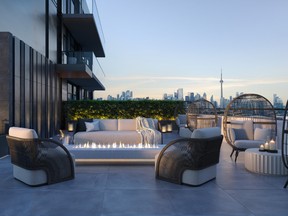 Two rooftop spaces at 908 St. Clair are designed for separate uses: being social around communal fire pits and barbecues, or stargazing.