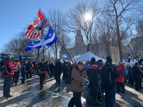 Protesters in front of Quebec's National Assembly during massive protest against COVID-19 vaccine and health restrictions Feb. 5, 2022.