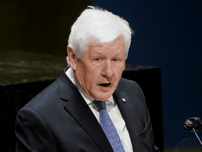 Permanent Representative of Canada to the Uited Nations Bob Rae speaks during a meeting of the UN General Assembly on the situation between Russia and Ukraine,  in Manhattan, New York City, February 23, 2022.
