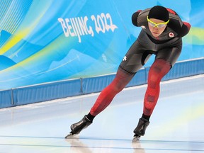 Canada’s Isabelle Weidemann skates in 3000-metre training at the National Speed Skating Oval at the Beijing 2022 Winter Olympics on Monday, January 31, 2022.
