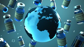 Fair distribution of the vaccine in the world. 3d illustration.