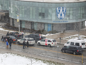 Protestors block the route to the Ambassador Bridge, which connects Detroit and Windsor, effectively shutting it down, as truckers and their supporters continue to protest against coronavirus disease (COVID-19) vaccine mandates, in Windsor, Ontario, Canada February 10, 2022