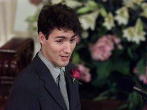 Justin Trudeau delivers a eulogy at his father's funeral at the Notre-Dame Basilica in Montreal, in 2000.