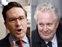 Partisans and strategists agree that a Conservative Party of Canada leadership race opposing Pierre Poilievre, left, and Jean Charest, right, would be a battle of strong personalities, and one for the soul of the party.