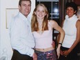 Prince Andrew pictured beside Virginia Giuffre with Ghislaine Maxwell — convicted in December of sex-trafficking underage girls for Jeffrey Epstein — in the background.
