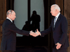 Russian President Vladimir Putin and U.S. President Joe Biden shake hands prior to a summit at the Villa La Grange, in Geneva on June 16, 2021.