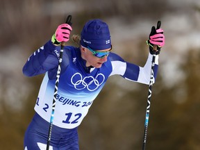 Remi Lindholm of Team Finland competes during Men's Cross-Country Skiing 15km Classic on Day 7 of  Beijing 2022 Winter Olympics at The National Cross-Country Skiing Centre on February 11, 2022 in Zhangjiakou, China.